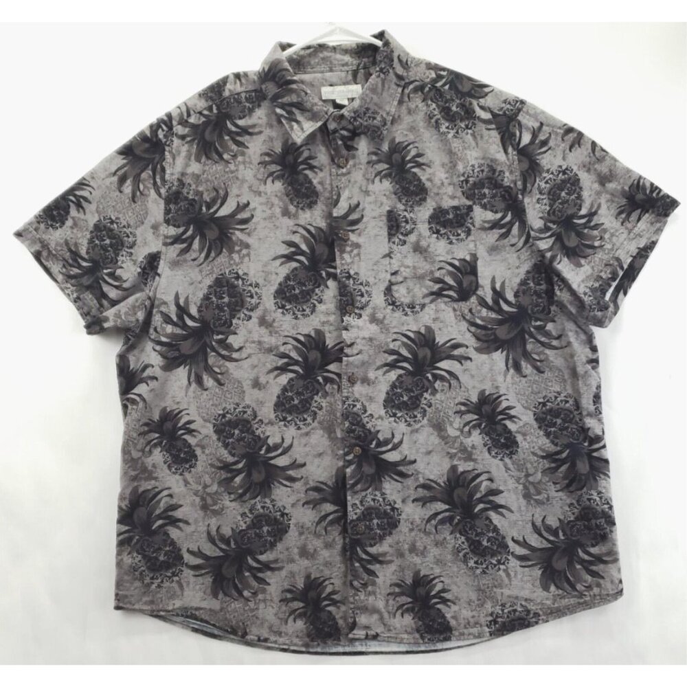 Tricots St Raphael Shirt Mens 2XL Brown Gray Hawaiian Pineapple Aloha Button-Up